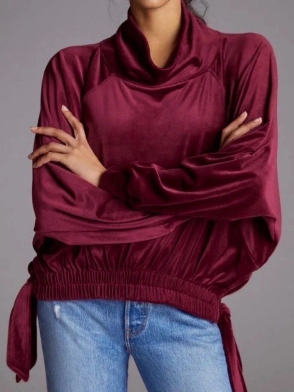 DAILY PRACTICE Burgandy Wine Soft Stretch Medium Dolman Sleeve Side Tie Fall